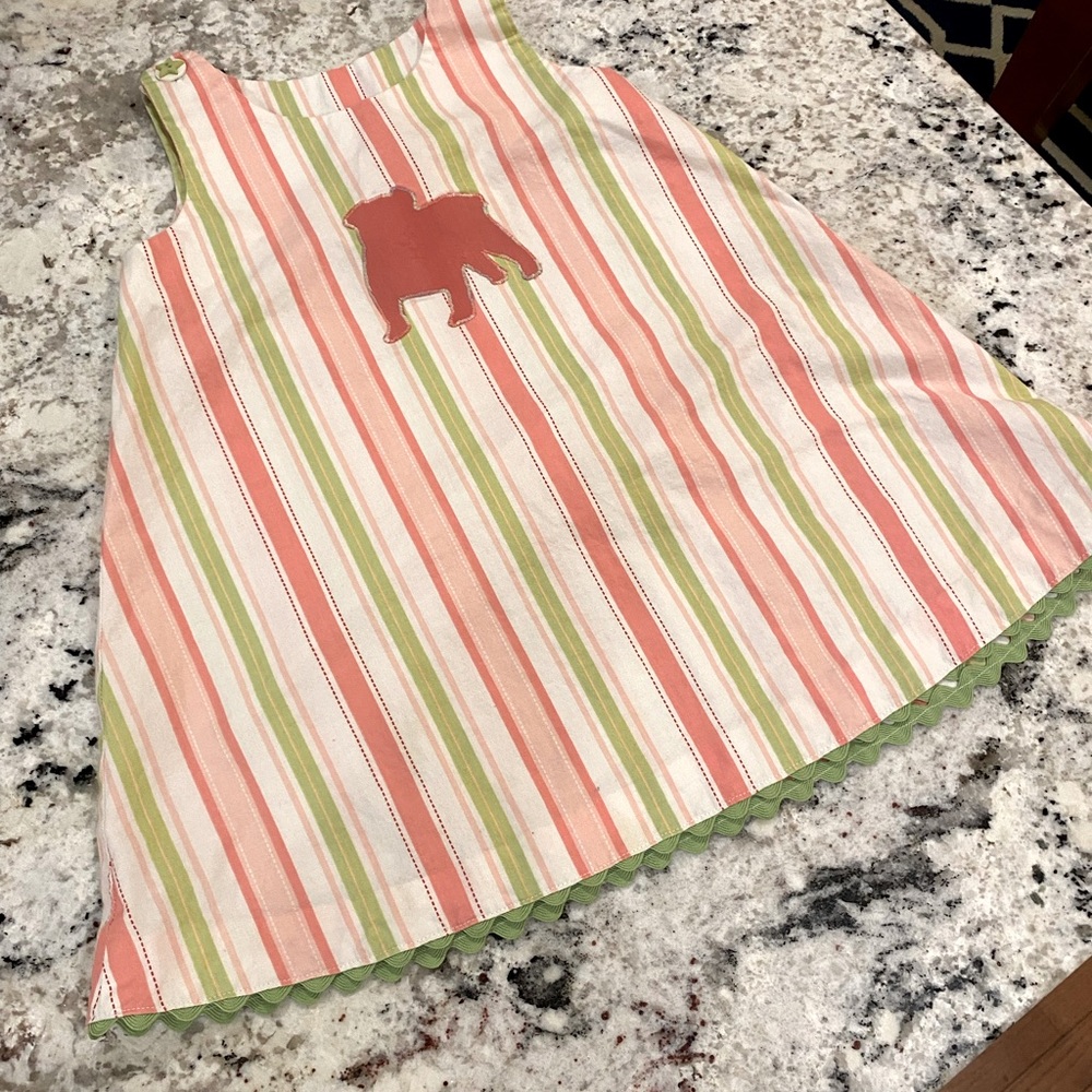 Custom English Bulldog Tank Dress 4T Pink, White and Green Stripe